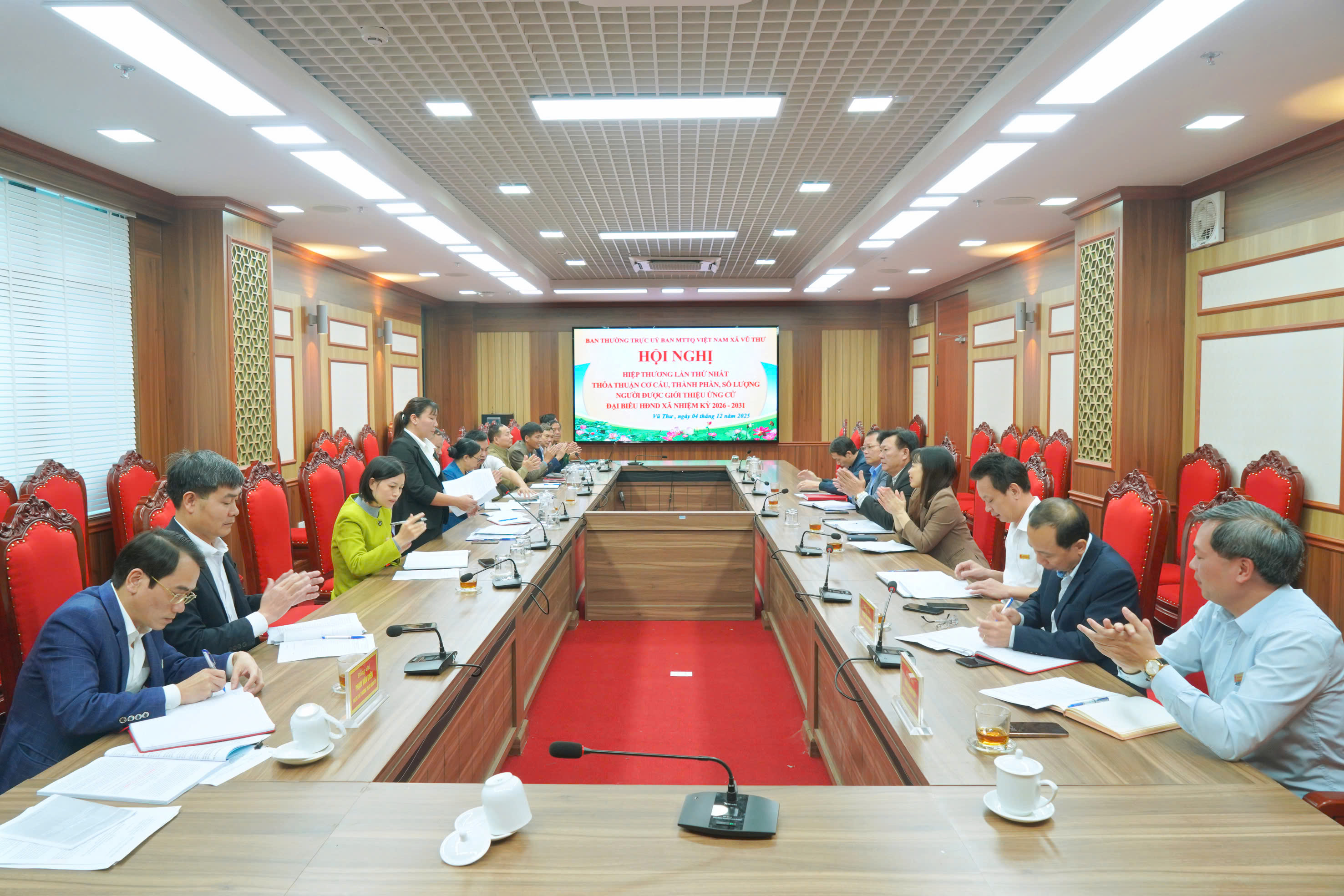 VŨ THƯ: TỔ CHỨC HỘI NGHỊ HIỆP THƯƠNG LẦN THỨ NHẤT THỎA THUẬN CƠ CẤU, THÀNH PHẦN, SỐ LƯỢNG NGƯỜI ĐƯỢC GIỚI THIỆU ỨNG CỬ ĐẠI BIỂU HĐND XÃ NHIỆM KỲ 2026-2031