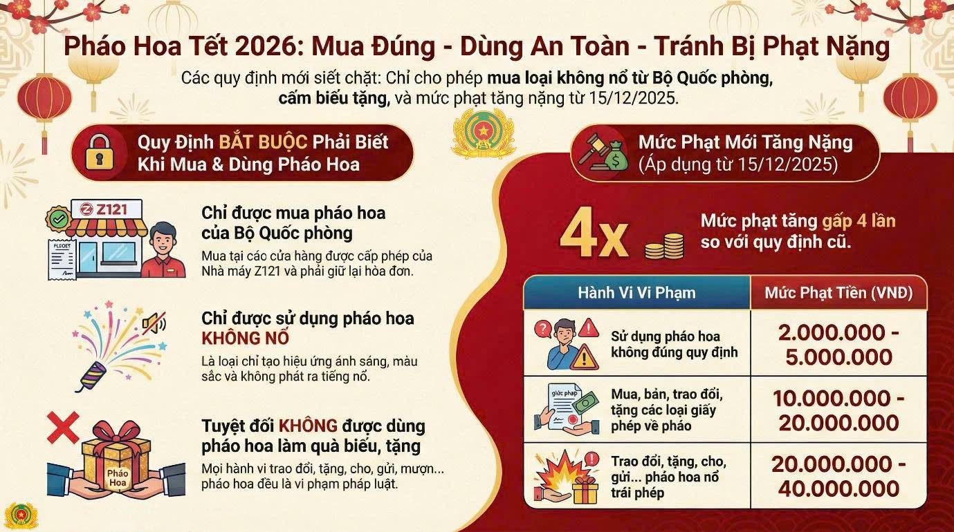 PHÁO HOA TẾT 2026: MUA ĐÚNG - DÙNG AN TOÀN - TRÁNH BỊ PHẠT NẶNG