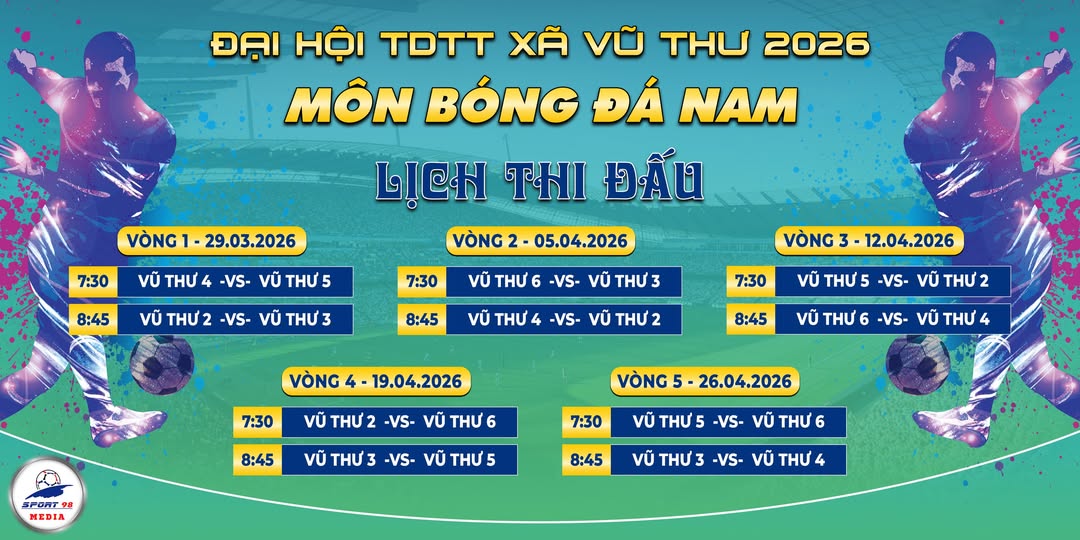 Khởi động giải bóng đá nam Đại hội Thể dục thể thao xã Vũ Thư 2026 – Hứa hẹn những trận cầu hấp dẫn