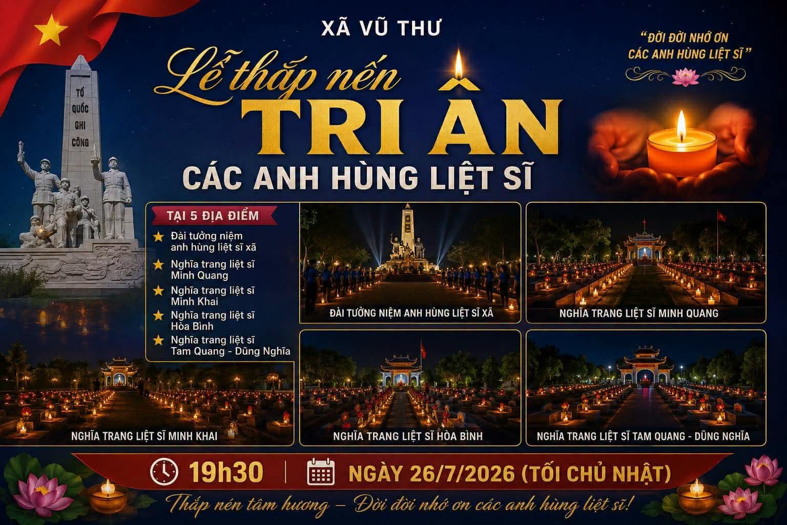HẸN GẶP TRONG ĐÊM TRI ÂN: VŨ THƯ SẼ THẮP SÁNG HÀNG NGHÌN NGỌN NẾN TƯỞNG NHỚ CÁC ANH HÙNG LIỆT SĨ